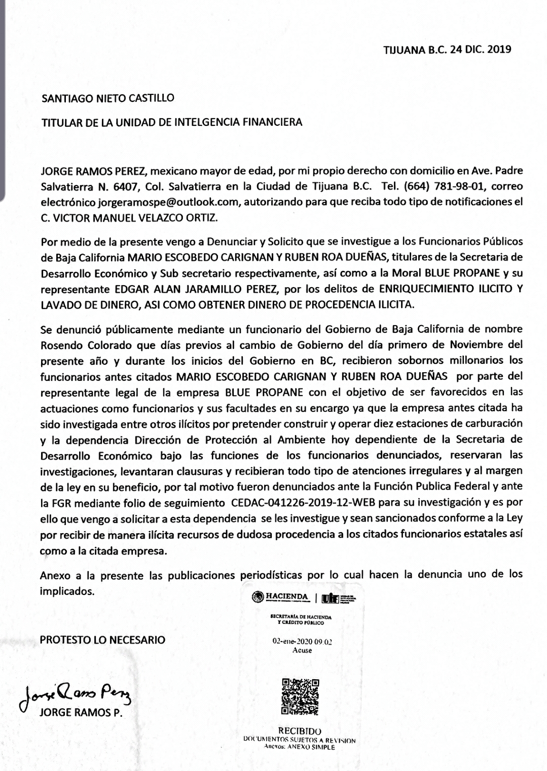 Colonos presentan denuncia en la UIF-SHCP contra funcionarios de BC por lavado de dinero