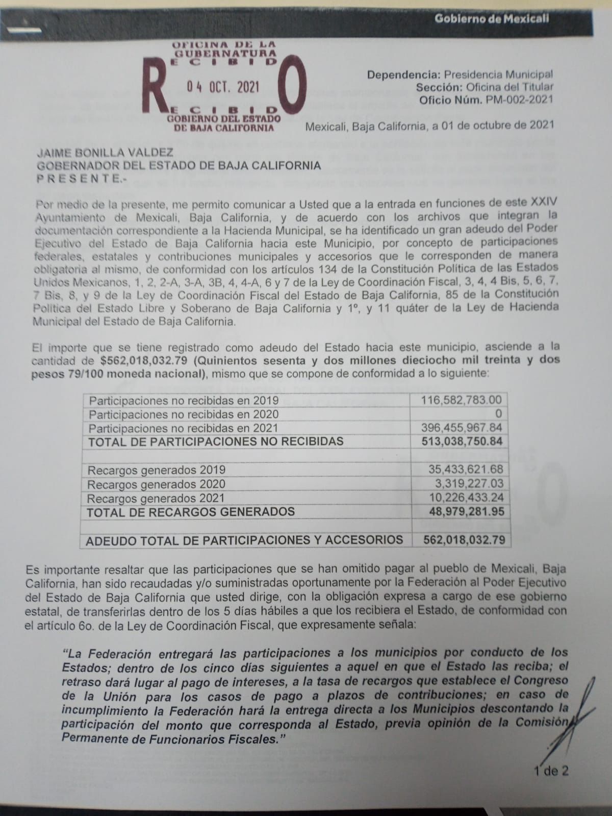 Exige alcaldesa de Mexicali a Bonilla «pago inmediato» de 562 mdp de participaciones federales