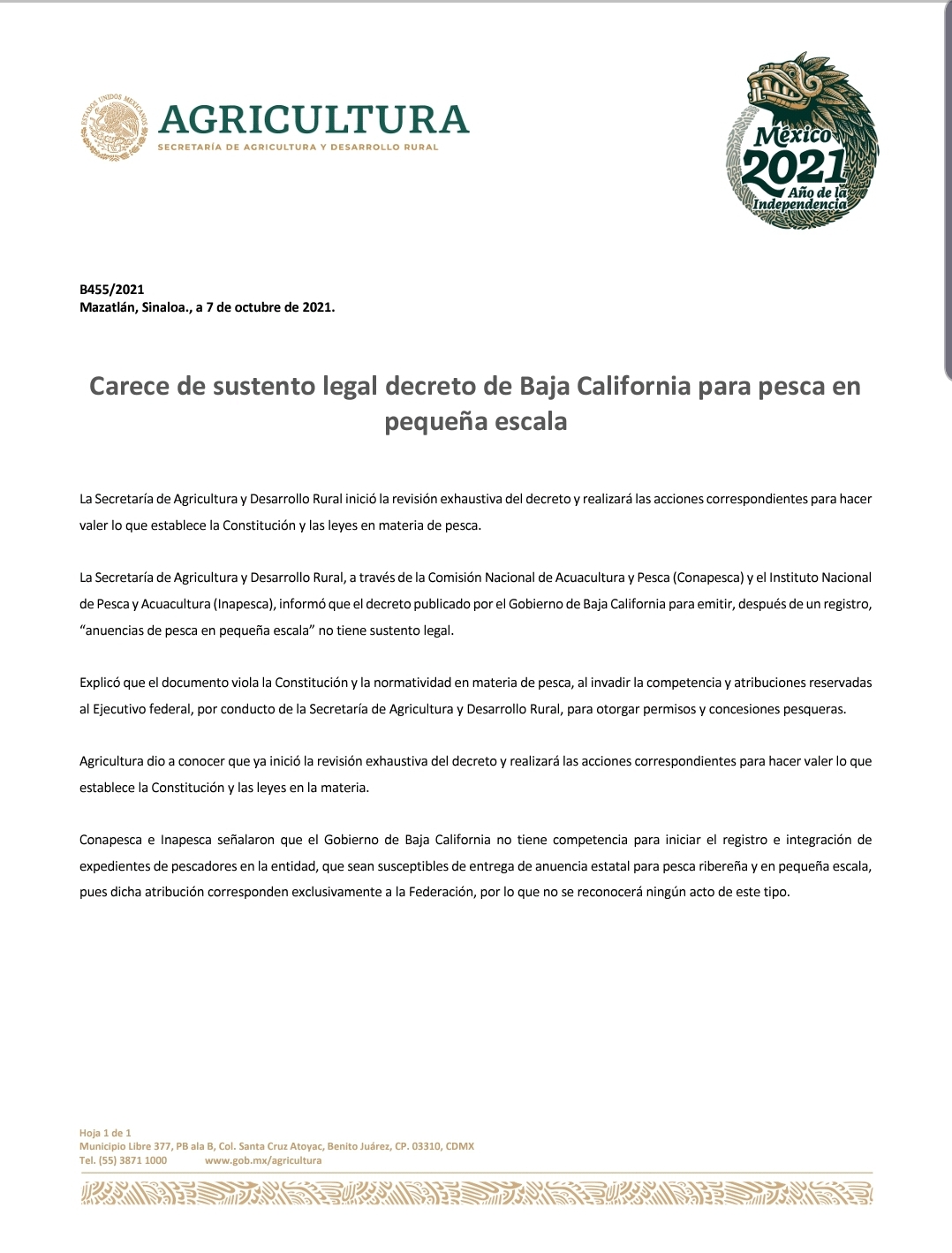 No reconocerá Gobierno de México Decreto de Bonilla sobre registro de pescadores; es violatorio de la Carta Magna, aseguran