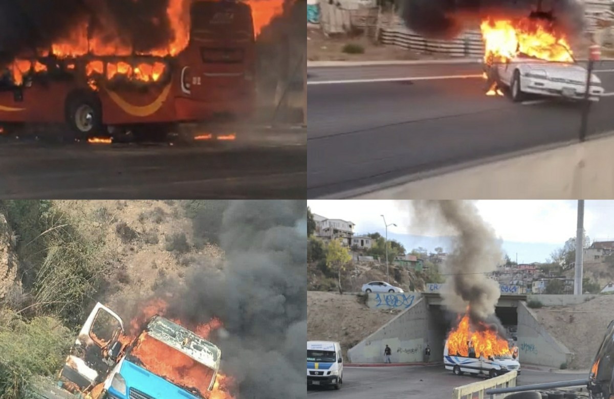 Hombres armados incendian 22 unidades de transporte y camiones de carga en cinco municipios de BC