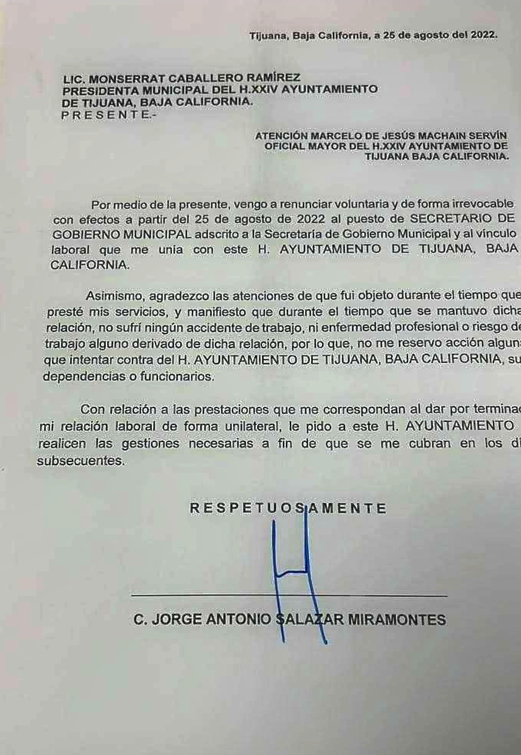 Renuncia el secretario del Ayuntamiento de Tijuana