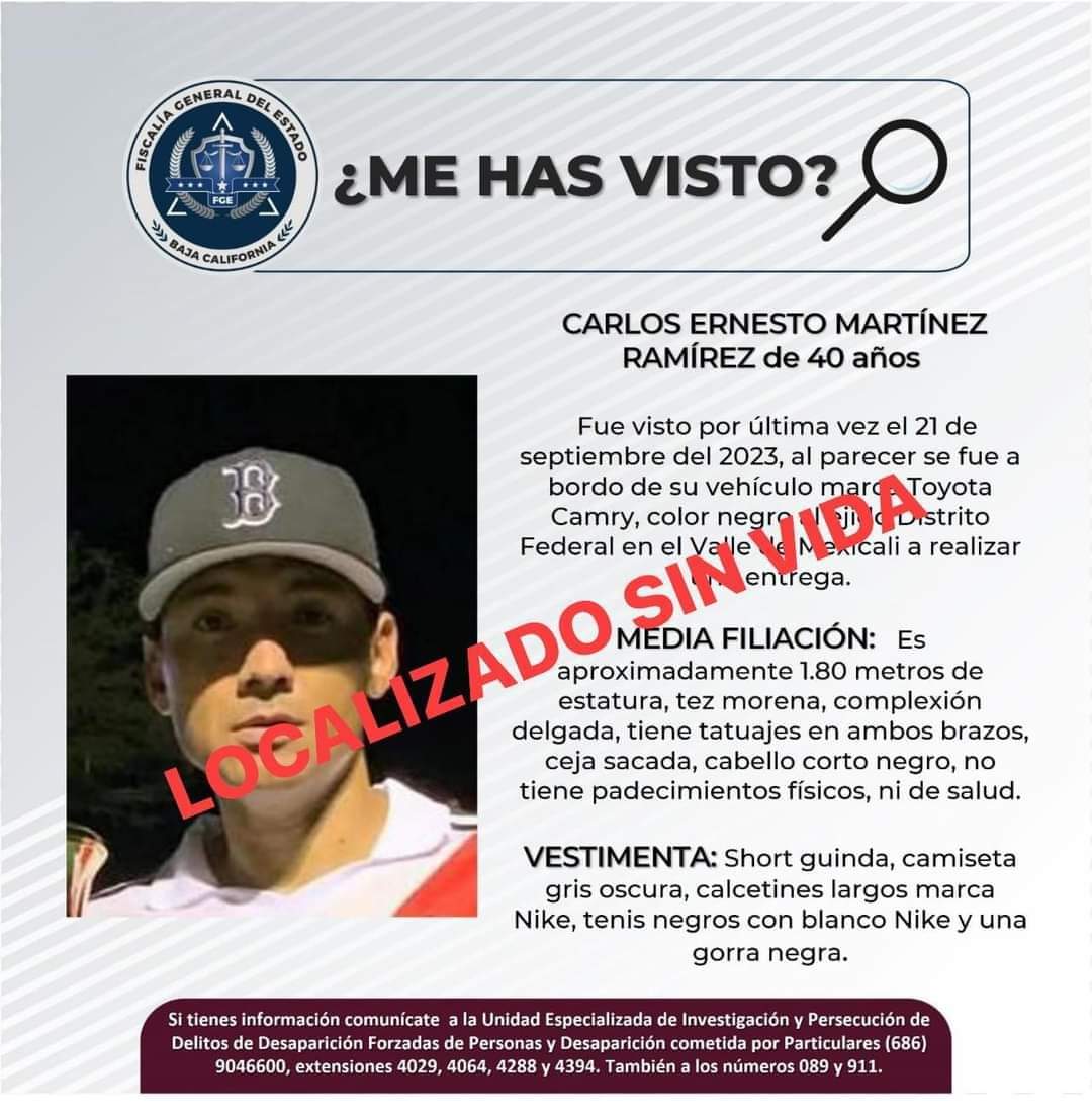 Localizan sin vida a Ernesto Martínez en el Valle de Mexicali