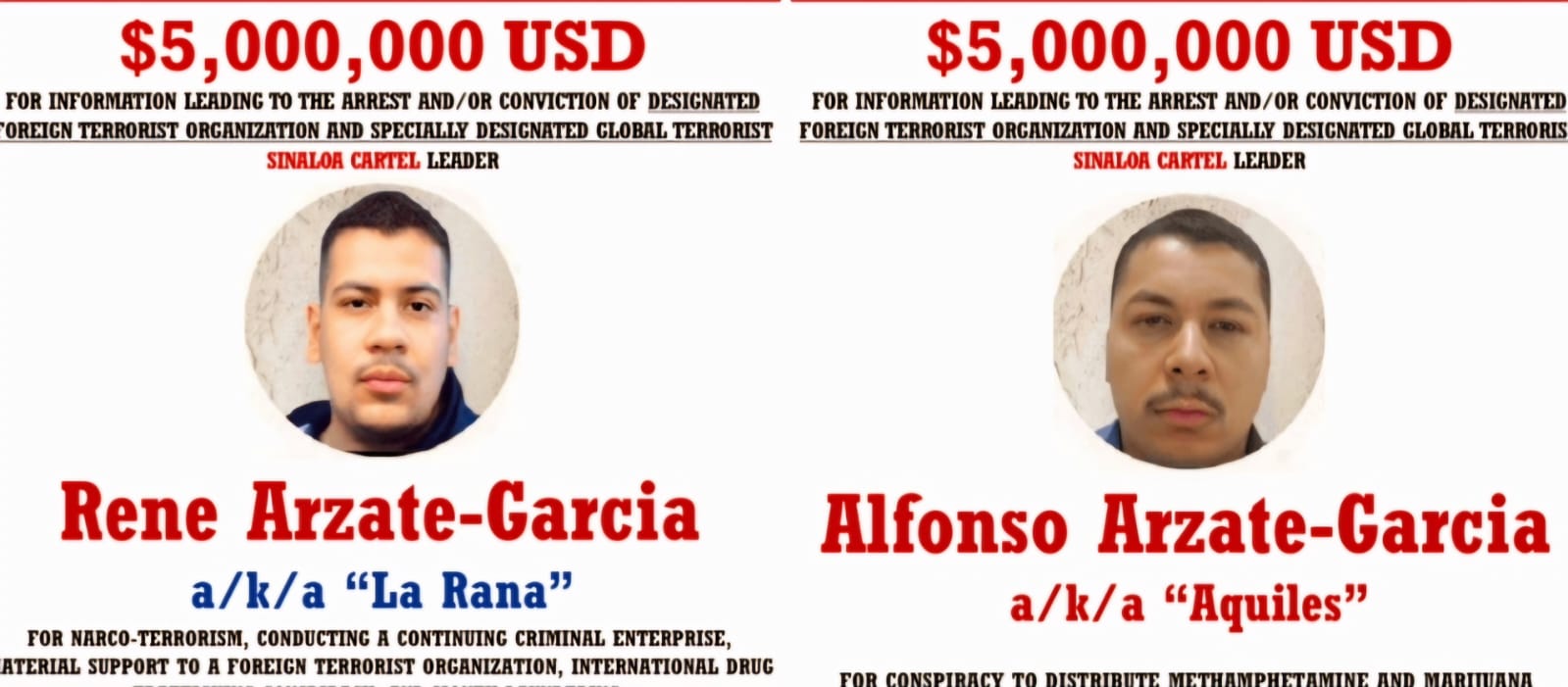 Recompensa en EU de 5MDD por datos de «La Rana» y «El Aquiles»