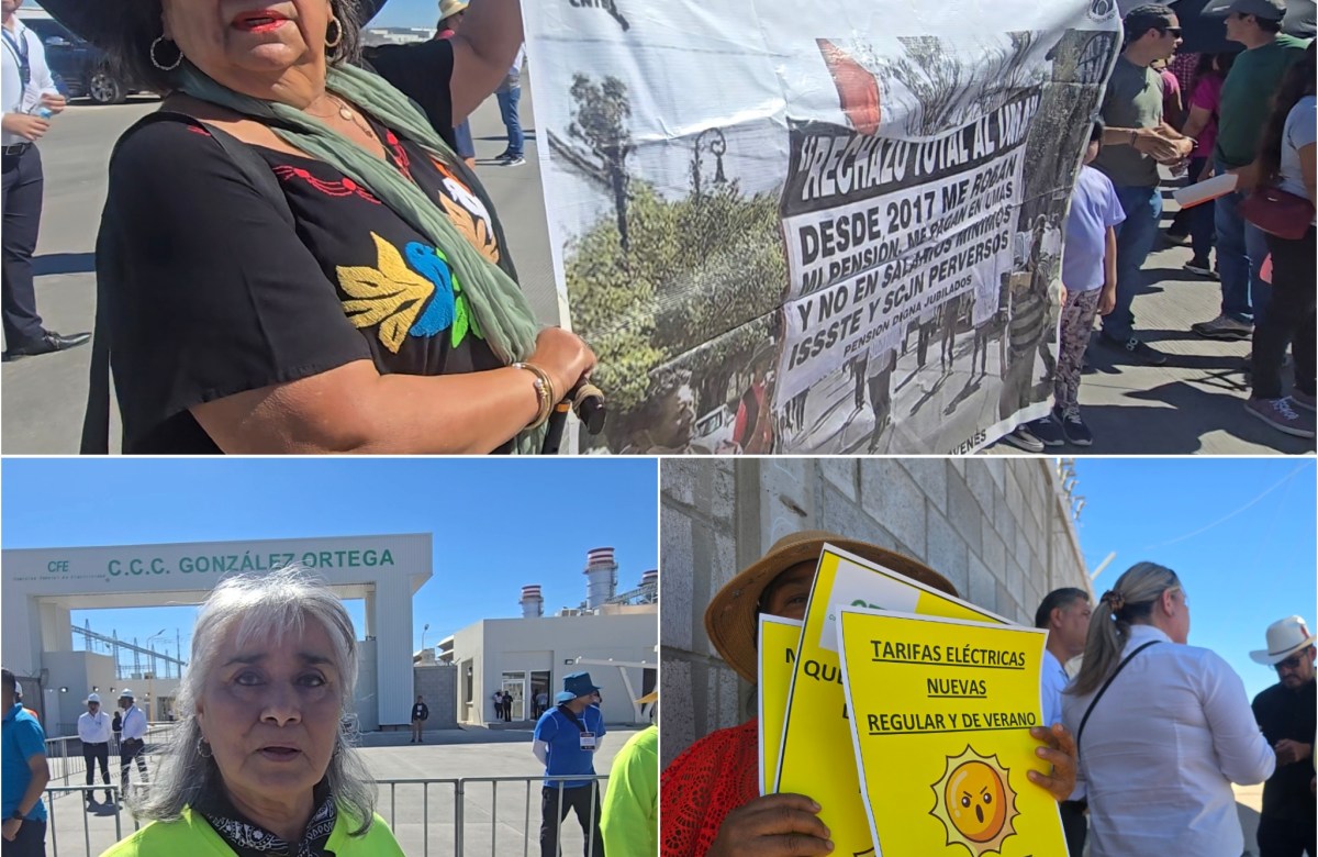 Protestan mujeres de Mexicali durante visita de Claudia Sheinbaum a planta de CFE en Mexicali