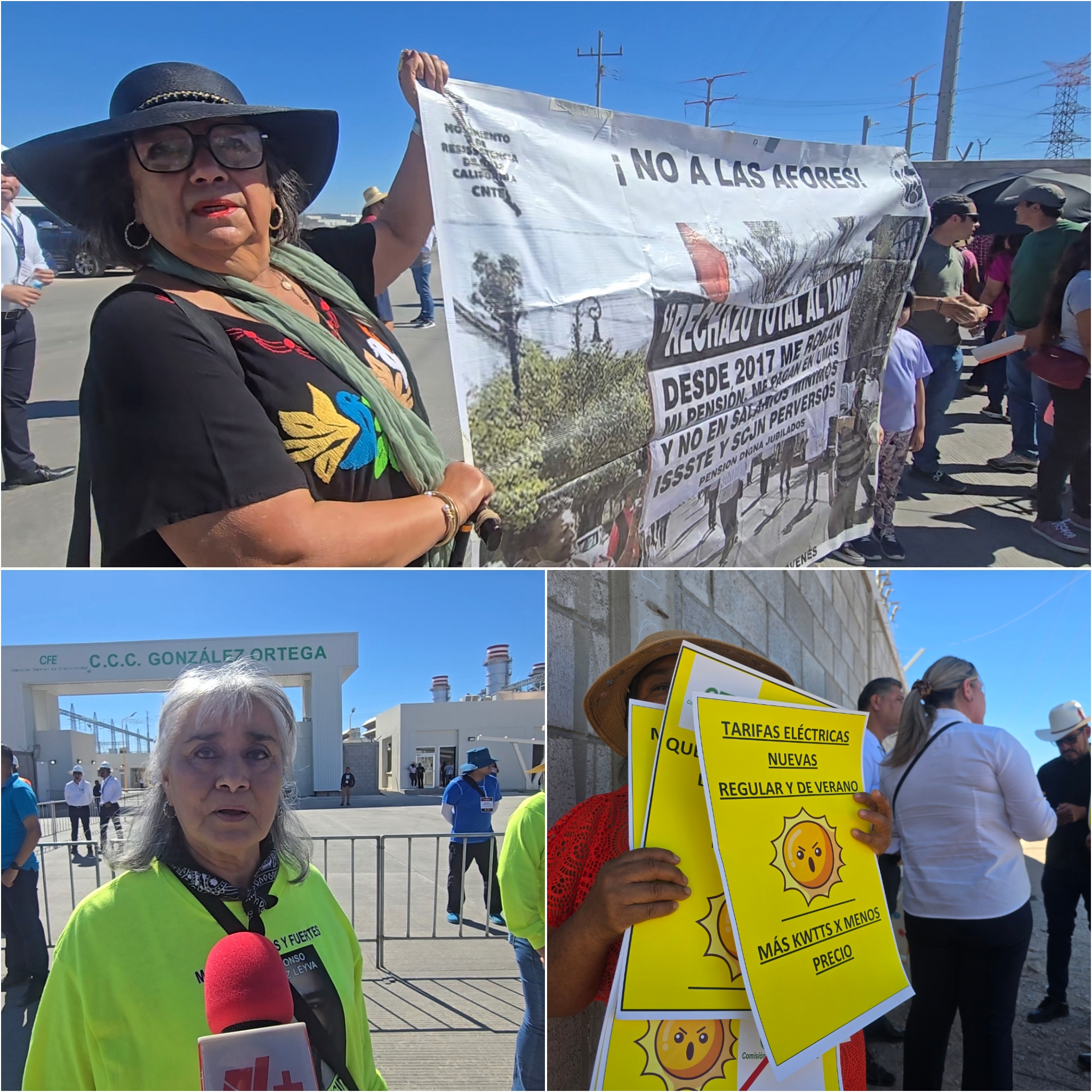 Protestan mujeres de Mexicali durante visita de Claudia Sheinbaum a planta de CFE en Mexicali