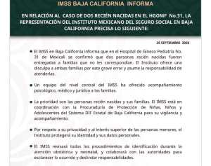 Yerro del IMSS en BC intercambiar niñas recién nacidas