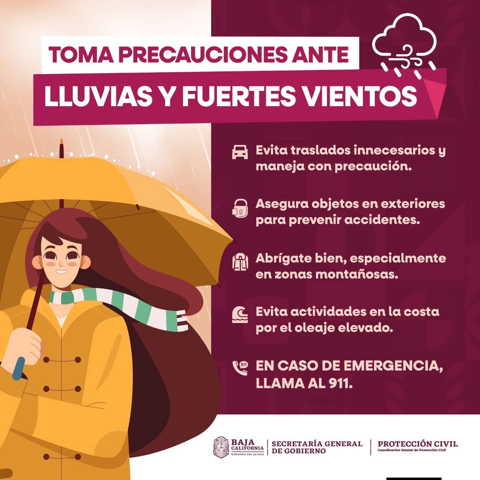 Advierte Protección Civil de BC por pronóstico de lluvias y vientos fuertes derivados de los remanentes del Ciclón&nbsp; Rachel
